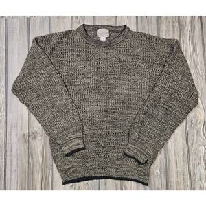 Vintage Saugatuck Sweater Men's Medium Brown Black Knit Fisherman Crewneck 90s